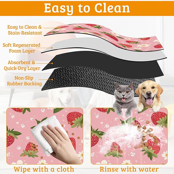 Dog Bowl Mat, Strawberry Pet Feeding Mat - Image 5