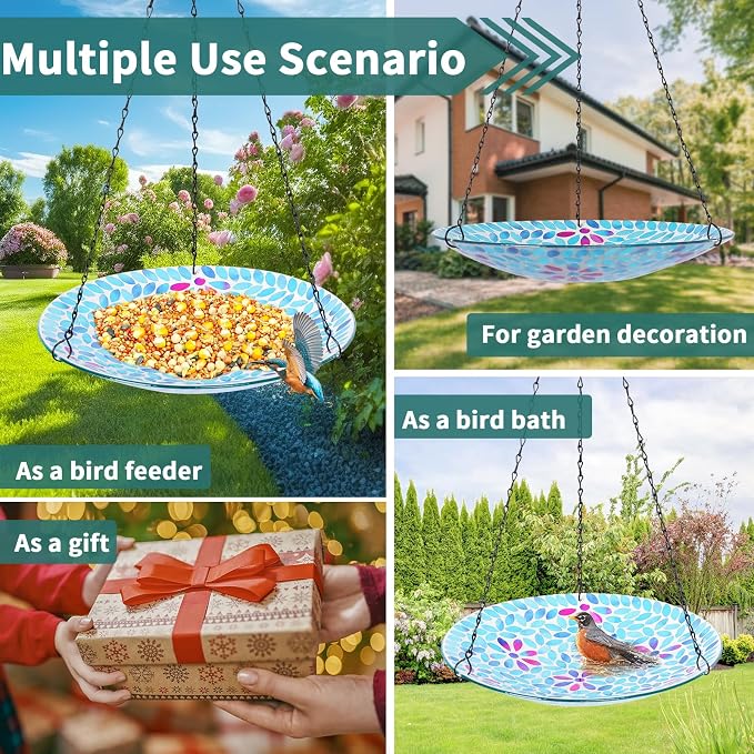 VCUTEKA Hanging Bird Bath, Glass Mosaic Bird Baths - Image 6