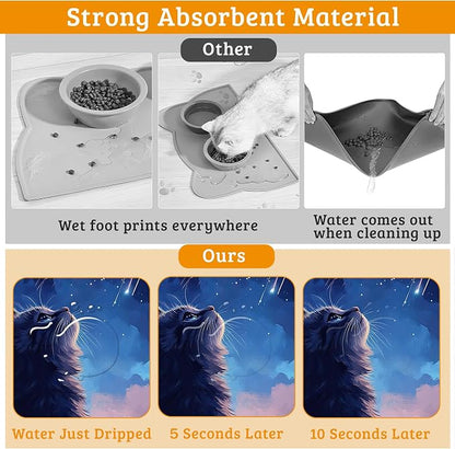 Cat Dog Food Mat, Starry Night Absorbent Pet Feeding Mat - Image 3