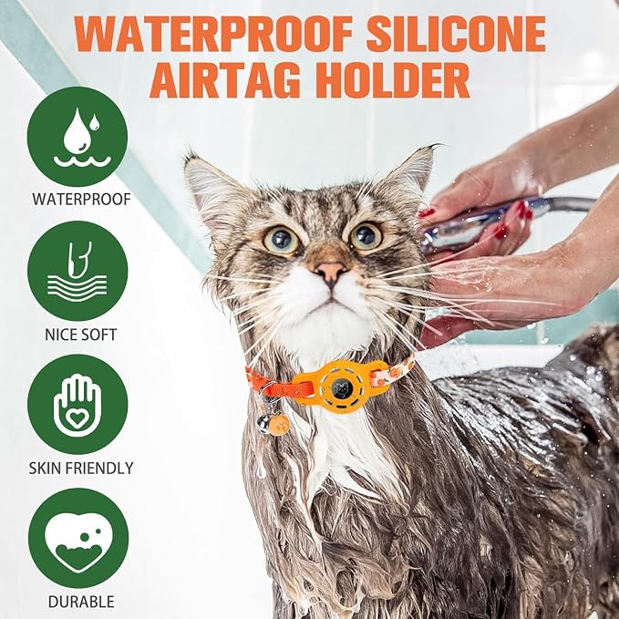 BINGPET AirTag Cat Collar with Bells, Upgraded Safety Elastic Cat Collar with - Image 7