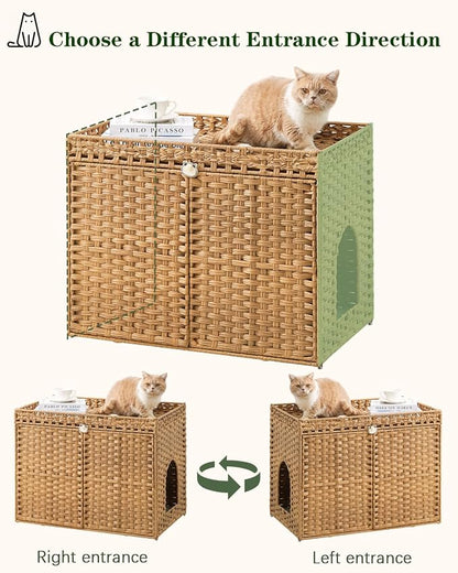 Cat Litter Box Enclosure Furniture, Handwoven Rattan Hidden Litter Box - Image 6