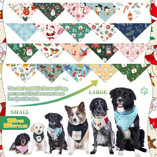 100 Pcs Christmas Dog Bandanas Bulk Pet Bibs Colorful Triangle Scarf Xmas Pet - Image 2