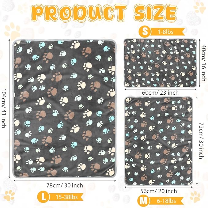 Tegeme 12 Pcs Pet Blankets Soft Fluffy Fleece Dog Cat Warm Paw Print Pattern - Image 2