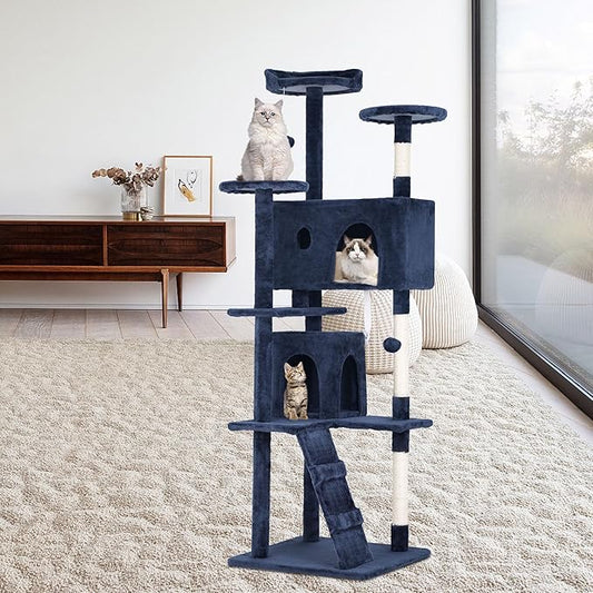BestPet | 70" Cat Tree Tower | Navy Blue | Sturdy, Hanging Cat Toys, - Image 2