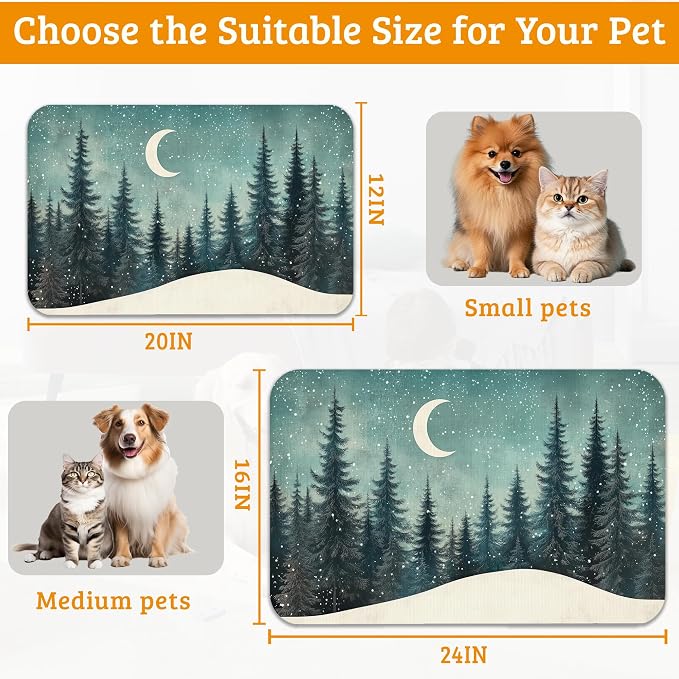 Pet Feeding Mat, Abstract Forest Absorbent Dog Cat Food Mat Moon Dog Mat - Image 6