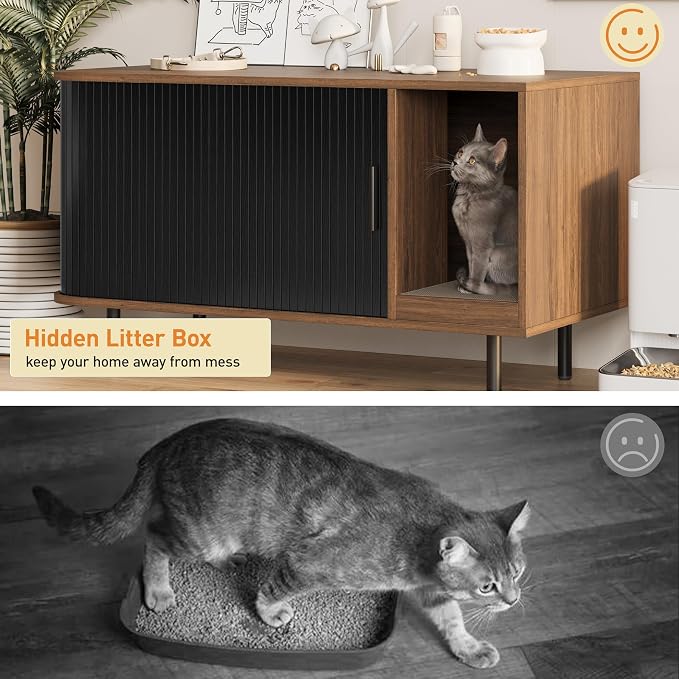 Cat Litter Box Enclosure with Cat Scratch Pad, Sliding Door, 37.4" Litter Box - Image 7