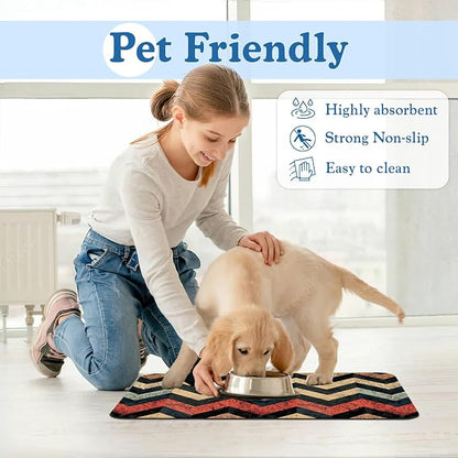 Vintage Plaid Pet Food Mat for Cats and Dogs–Christmas Stocking Absorbent Quick - Image 6