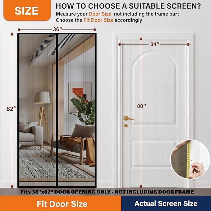Magnetic Screen Door, Hook&Loop Pet Screen Door Fit Door Size 34" x 80" Heavy - Image 2