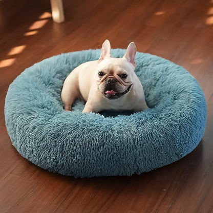 Calming Donut Dogs Beds for Small Dogs Washable, 23inch Plush Round Pet Bed for by nononfish