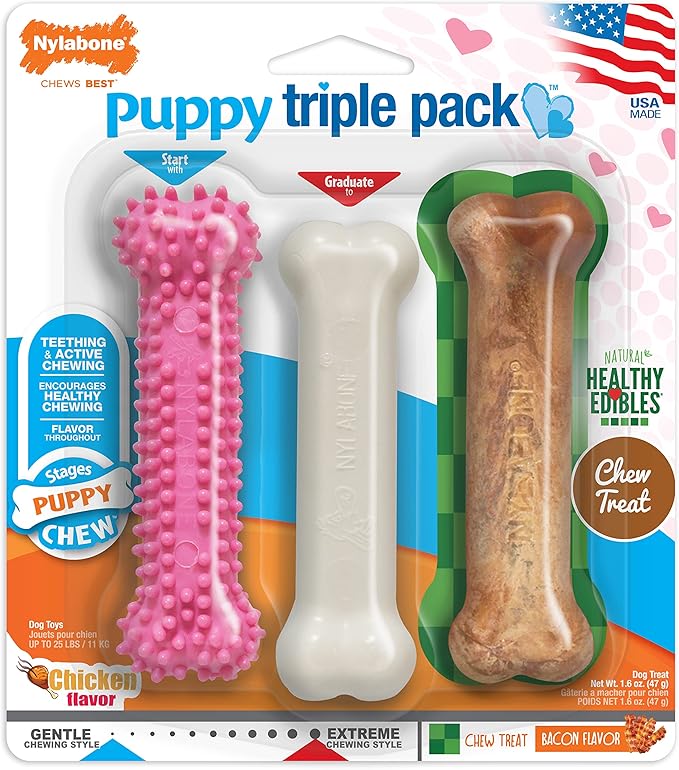 Nylabone Puppy Chew Toys & Natural Treat Triple Pack, Puppy Enrichment Teething - Image 11