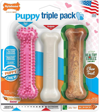 Nylabone Puppy Chew Toys & Natural Treat Triple Pack, Puppy Enrichment Teething - Image 11