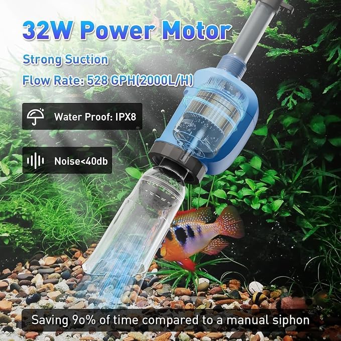 6-in-1 Electric Aquarium Gravel Cleaner, 530GPH Fish Tank Vacuum - Image 2