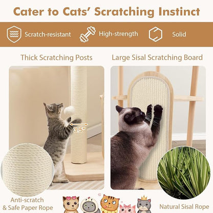 Tangkula Wood Cat Tree for Indoor Cats, Padded Perch, Hanging Toy, Minimalist - Image 6