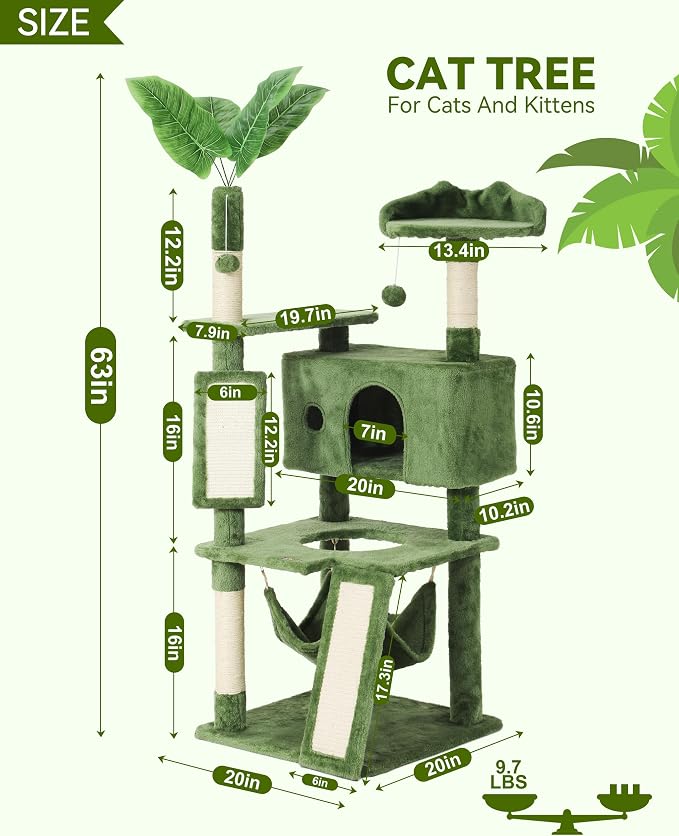 Hoopet 63IN Cat Tree Tower for Indoor Cats Large Adult, Cat Scratching Posts - Image 6
