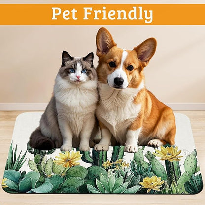 Tropical Cactuses Feeding Mat, Blooming Succulents Absorbent Quick-Dry Cat Dog - Image 2