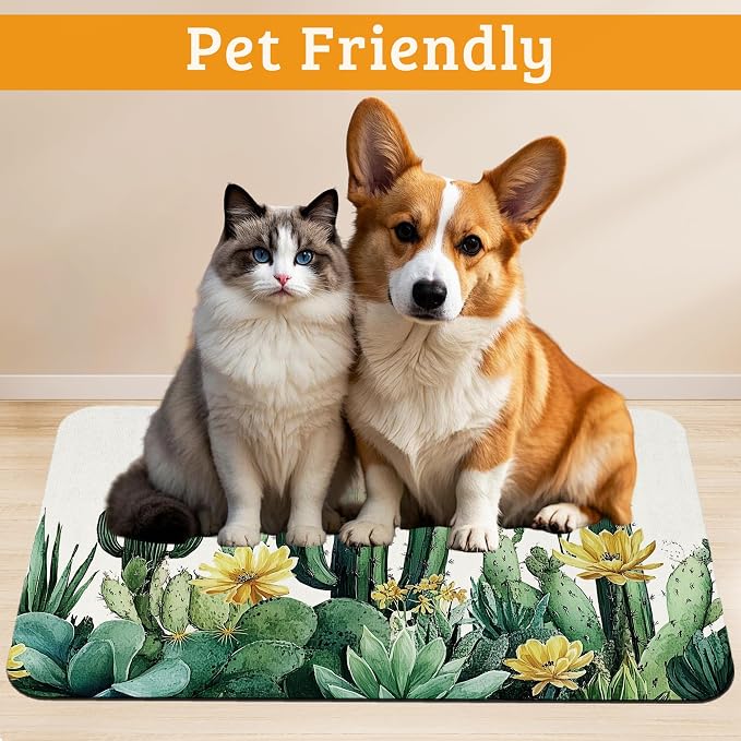 Tropical Cactuses Feeding Mat, Blooming Succulents Absorbent Quick-Dry Cat Dog - Image 2