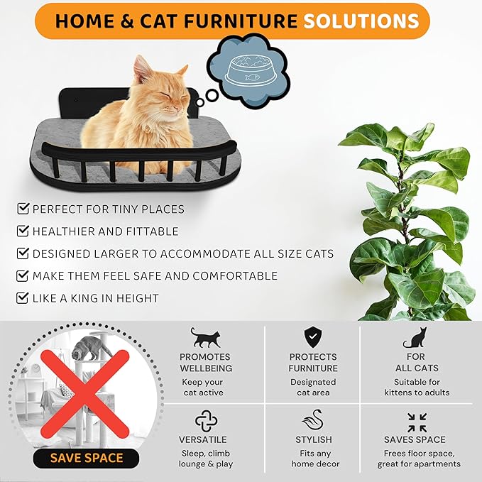 Cat Wall Shelves with 3 Steps – Modern Wood Wall Mounted Furniture, Climber & - Image 2
