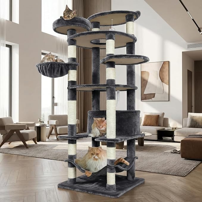 78.8" Large Cat Tree Tower for Indoor Kitties, Sisal Scratching Posts, Hammock - Image 6