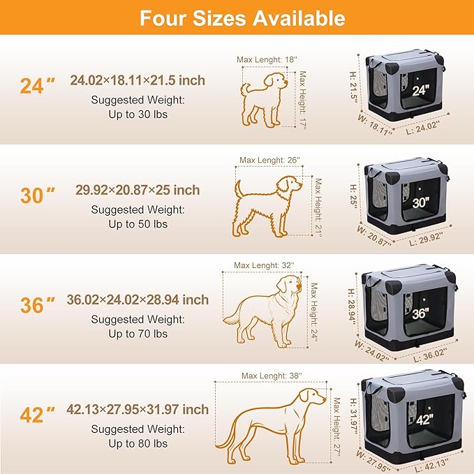 Dog Travel Crate 36 Inch, Portable Soft-Sided Travel Carriers - Image 3