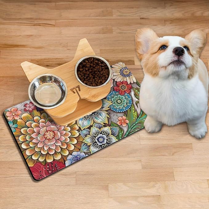 Absorbent Pet Dog Bowl Mat for Food and Water, Pet Cat Food Feeding Mat - Image 2