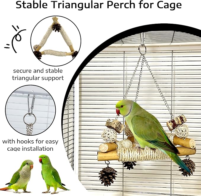 Large Bird Swing for Cage with Chew Toys, 3 Sisal-Wrapped Bird Perches & Stable - Image 3