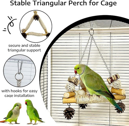 Large Bird Swing for Cage with Chew Toys, 3 Sisal-Wrapped Bird Perches & Stable - Image 3
