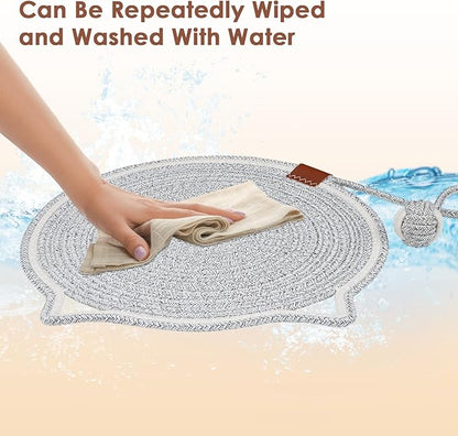 Cat Scratcher Mat, Natural Cotton Rope Cat Scratch Pad, 15.7'' Round Horizontal - Image 5
