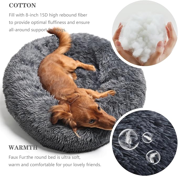 Calming Donut Dogs Beds for Medium Dogs up to 45 lb, 30inch Anti-Slip Plush - Image 3