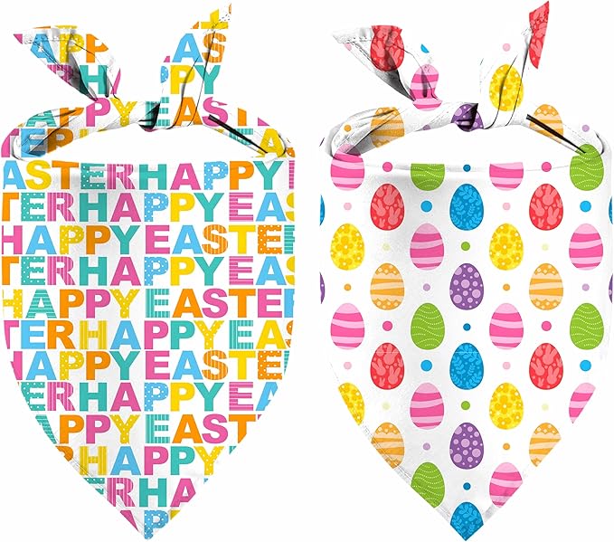 Easter Dog Bandana, 2 Pack Adjustable Holiday Party Pets Rabbit Easter Egg by Unknown