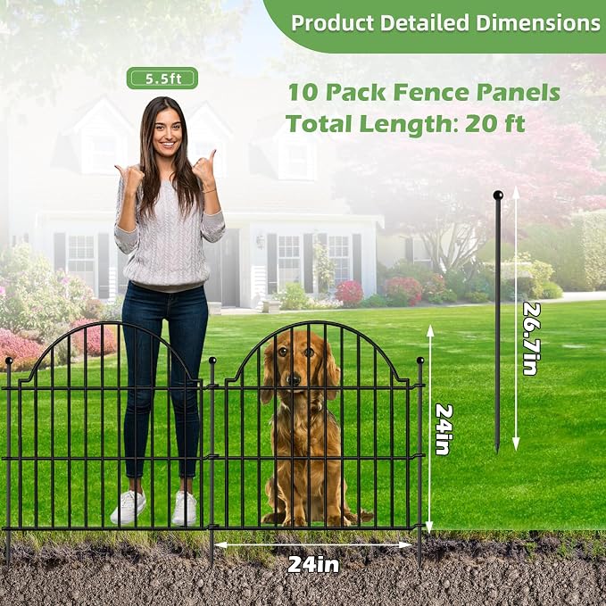 10 Panels No Dig Decorative Outdoor Garden Fence, 24in x20ft Animal Barrier - Image 2