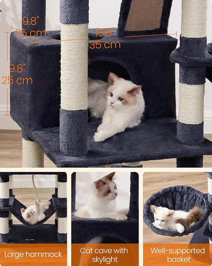 Feandrea Cat Tree, 66.1-Inch Large Cat Tower, 2 Perches, 2 Caves, Smoky Gray - Image 6