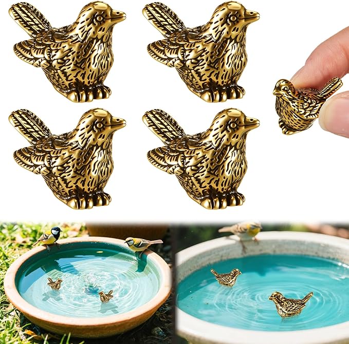 4 Pcs Mini Bird Shape Copper Bath Disk Ornaments Copper Bird Bath Purification by Unknown