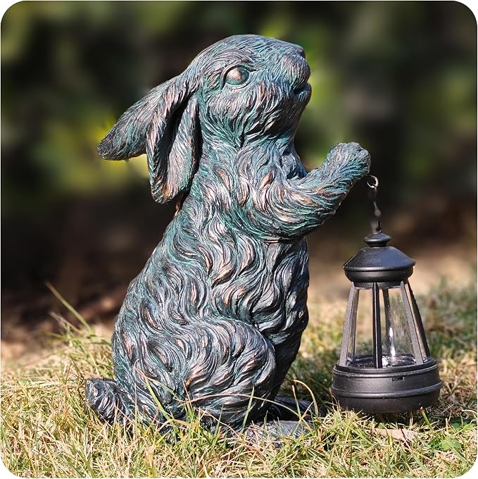 Solar Garden Outdoor Decor Bunny Statues, Figurine Decorations Rabbit by Vlyrofea