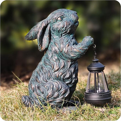 Solar Garden Outdoor Decor Bunny Statues, Figurine Decorations Rabbit by Vlyrofea