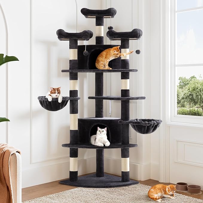 Allewie 73in Fan-Shaped Space-Saving Corner Cat Tower/Multi-Level Tall Cat Tree - Image 2