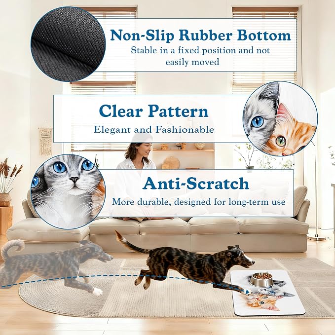 Cute Cats Pet Food Mat for Cats and Dogs–Christmas Stocking Absorbent Quick Dry - Image 4