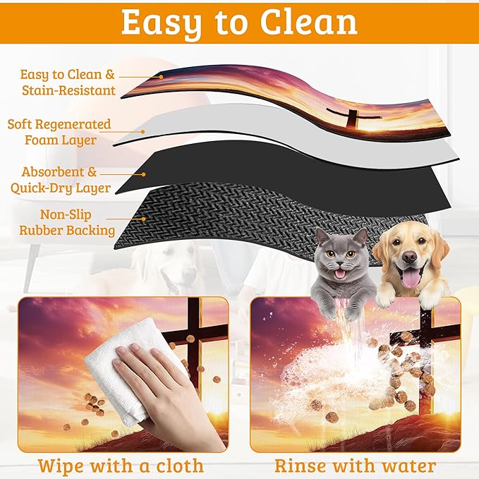Pet Feeding Mat, Cross Absorbent Dog Cat Food Mat Sunset Dog Mat - Image 5