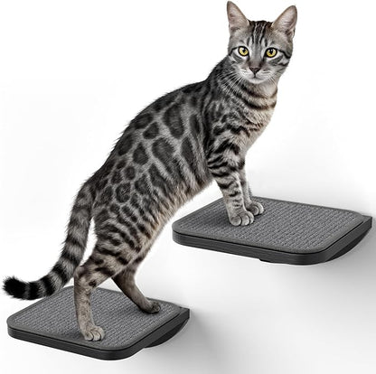 Grey Sisal-Padded Cat Wall Steps, Floating Wooden Cat Perch and Climbing Step by PELUOMOZ