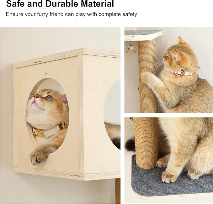FUKUMARU Cat Wall Shelves, 5-Piece Stable Wooden Wall-Mounted Furniture Set - Image 5