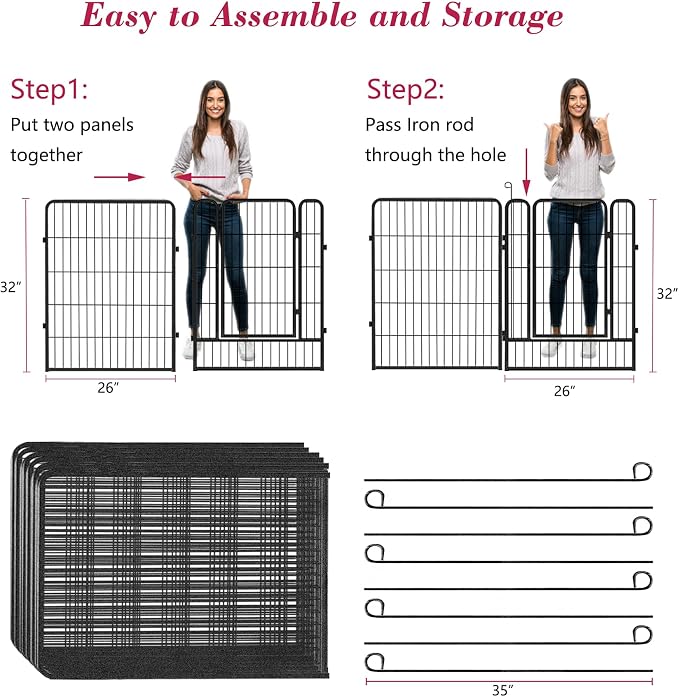 Dog Playpen, 32inch 10 Panels Outdoor Dog Fence Indoor Dog Pen Anti-Rust Pet - Image 6