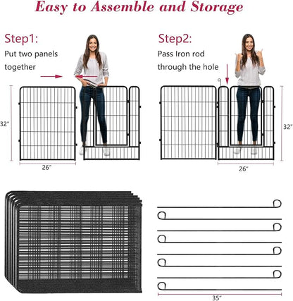Dog Playpen, 32inch 10 Panels Outdoor Dog Fence Indoor Dog Pen Anti-Rust Pet - Image 6
