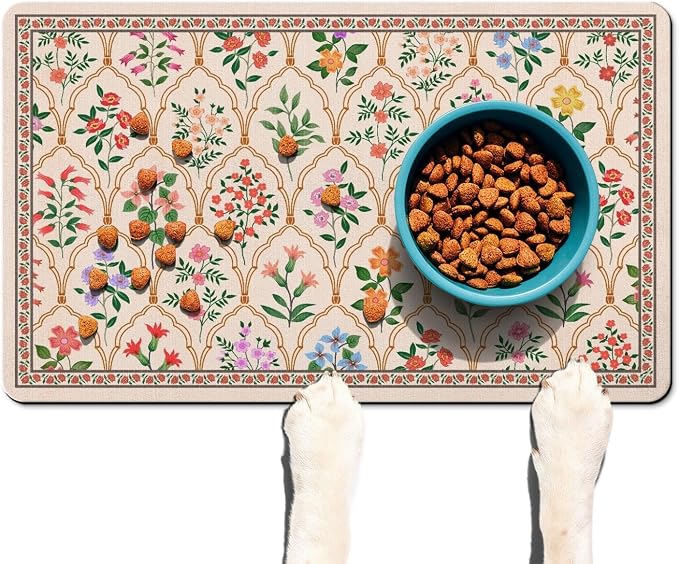 Absorbent Pet Dog Bowl Mat for Food and Water, Pet Cat Food Feeding Mat by Ideasonna