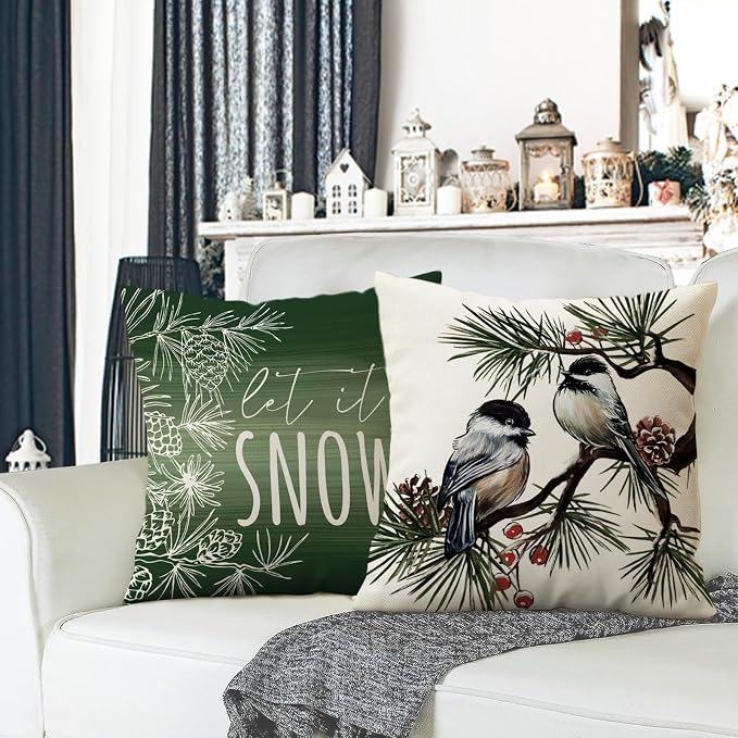 Fahrendom Hello Winter Green Decorative Throw Pillow Covers 18 x 18 Set of 4 - Image 4