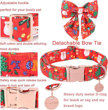 Christmas Dog Collar with Bow Tie, Christmas Collar - Image 2