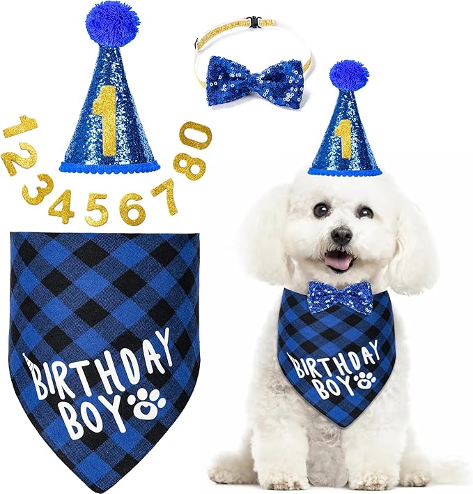 Dog Cat Birthday Party Supplies, Dog Cat Birthday Decorations Hat Bandana Bow by Hoewina