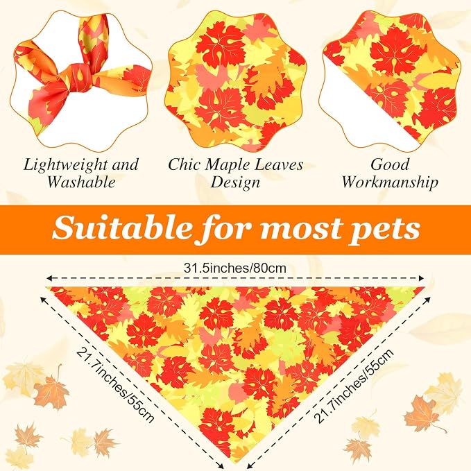 Abbylike 50 Pcs Fall Thanksgiving Dog Bandanas Bulk Maple Leaves Bandanas - Image 3