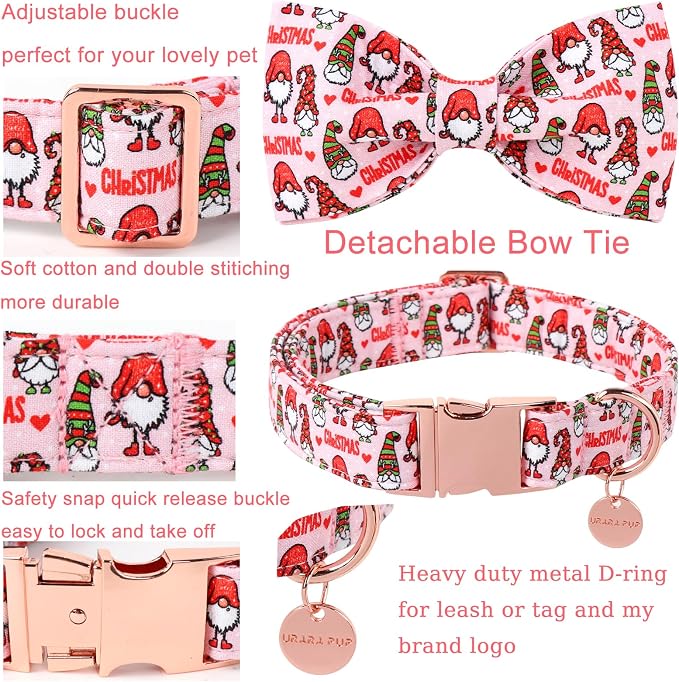 Christmas Dog Collar with Bow Tie, Cotton Christmas Bowtie Collar - Image 3