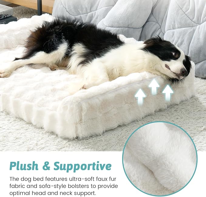 Faux Fur Orthopedic Dog Bed, Extra Large Dog Bed, Supportive Foam Pet Sofa - Image 4
