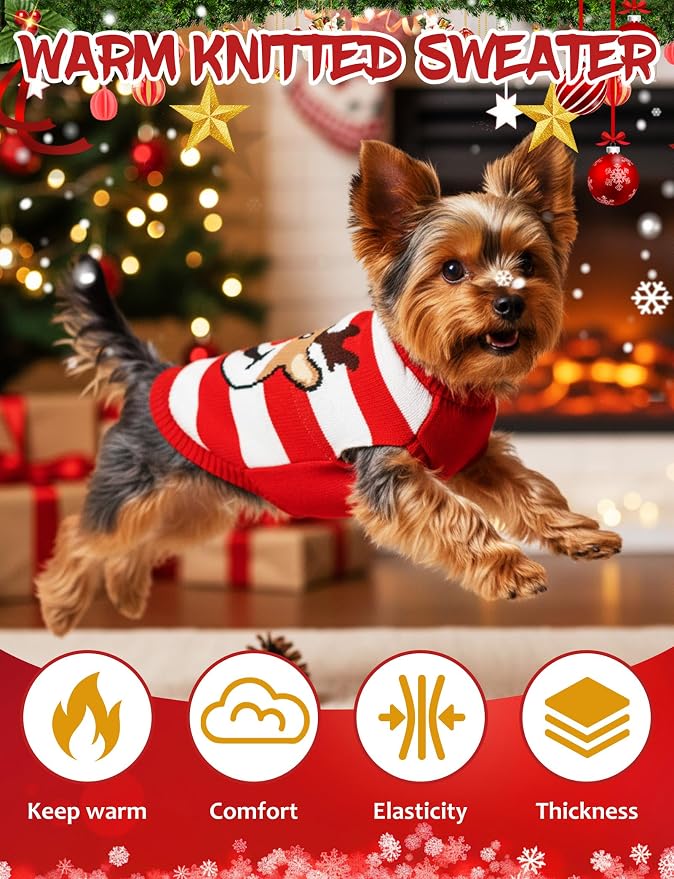Dog Christmas Sweater, Soft Warm Pet Clothes Coat - Image 4