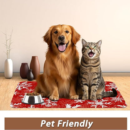 Christmas Dog Food Mat for Floors, Snowflake Absorbent Pet Food and Water Bowl - Image 6